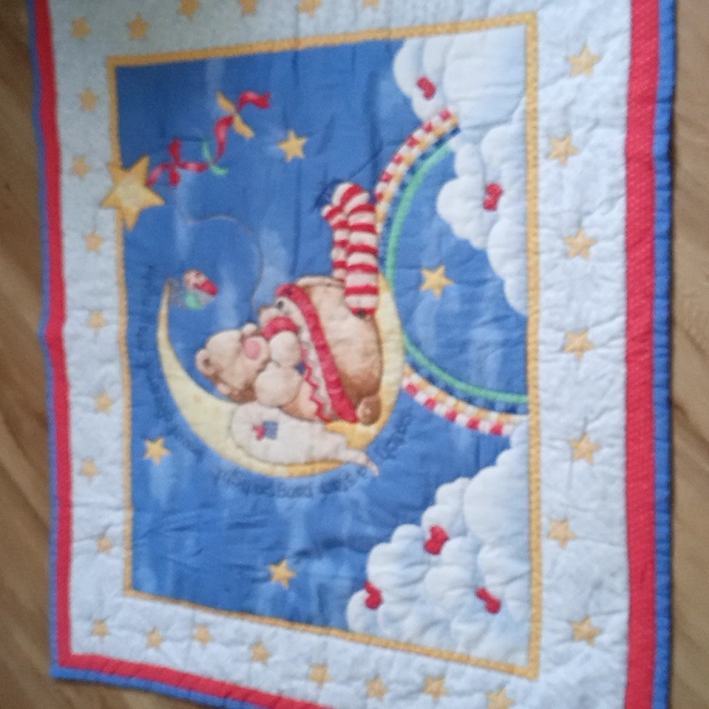 Vintage Baby Quilt Handmade Catch A Star Hang On Tight Sweet Dreams Nitey Night